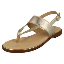 ) Ladies Clarks Stylish Toe Post Sandals Ellis Opal - D Fit - UK 3.5, Champagne (Gold