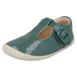 ) Girls Clarks Cut Out Detailed Pre-Walking Shoes Roamer Star - F Fit - UK 5 Infant, Teal (Green