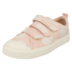 Childrens Boys Girls Clarks Hook And Loop Canvas Shoes City Flare Lo K - F Fit - Pink, UK 1.5 Child