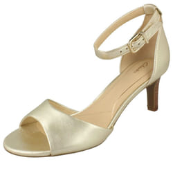 ) Ladies Clarks Elegant Heeled Sandals Laureti Grace - D Fit - UK 7.5, Champagne (Gold