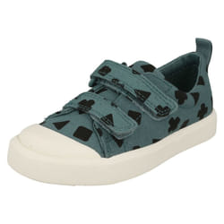 ) Childrens Boys Girls Clarks Pattern Detailed Canvas Shoes City Flare Lo T - G Fit - UK 4 Infant, Teal (Blue