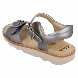 Girls Clarks Casual Summer Sandals Crown Bloom K - F Fit - UK 10.5 Child, Silver