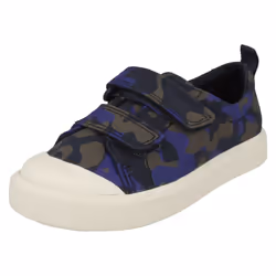 ) Childrens Boys Girls Clarks Pattern Detailed Canvas Shoes City Flare Lo T - F Fit - UK 4 Infant, Navy (Blue