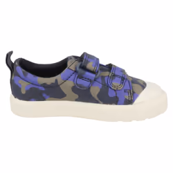 ) Childrens Boys Girls Clarks Pattern Detailed Canvas Shoes City Flare Lo T - F Fit - UK 4 Infant, Navy (Blue