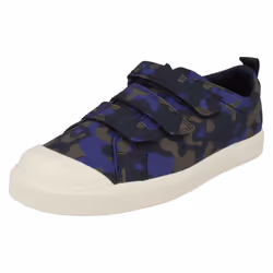 Childrens Boys Girls Clarks Hook And Loop Canvas Shoes City Flare Lo K - F Fit - Navy, UK 1.5