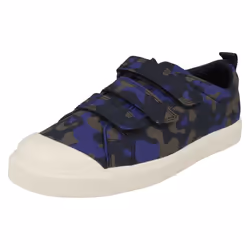 Childrens Boys Girls Clarks Hook And Loop Canvas Shoes City Flare Lo K - F Fit - Navy, UK 2