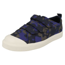 Childrens Boys Girls Clarks Hook And Loop Canvas Shoes City Flare Lo K - F Fit - Navy, UK 2