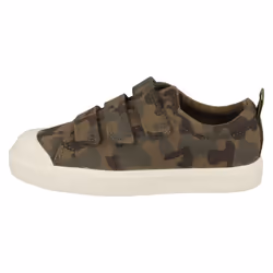 Childrens Boys Girls Clarks Hook And Loop Canvas Shoes City Flare Lo K - F Fit - Khaki, UK 11 Child