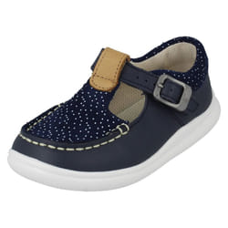 Girls Clarks Polka Dot Detailed T-Bar Shoes Cloud Rosa T - F Fit - Navy, UK 9.5 Child