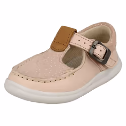 Girls Clarks Polka Dot Detailed T-Bar Shoes Cloud Rosa T - F Fit - UK 8 Child, Pink