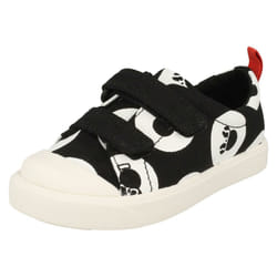 Childrens Boys Girls Clarks Disney Detailed Canvas Shoes City Polka Lo - F Fit - UK 4 Infant, Black