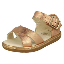 ) Girls Clarks Cross Detailed Sandals Skylark Pure T - F Fit - UK 7 Infant, Bronze (Gold