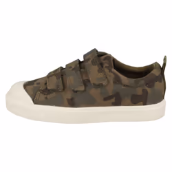 Childrens Boys Girls Clarks Hook And Loop Canvas Shoes City Flare Lo K - F Fit - Khaki, UK 2.5 Child