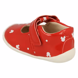 Girls Clarks Disney Detailed T-Bar Shoes Roamer Polka - F Fit - UK 5 Infant, Red