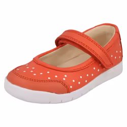 ) Girls Clarks Mary Jane Styled Shoes Emery Halo - F Fit - UK 4.5 Infant, Coral (Pink