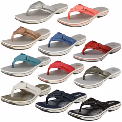 Ladies Clarks Toe Post Sandals Brinkley Sea - Silver, UK 3