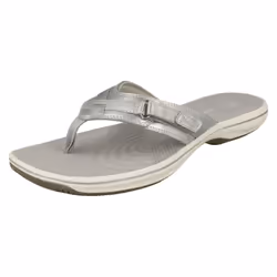 Ladies Clarks Toe Post Sandals Brinkley Sea - Silver, UK 6