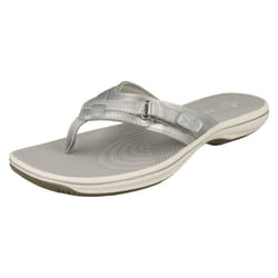 Ladies Clarks Toe Post Sandals Brinkley Sea - Silver, UK 6
