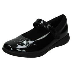 Girls Clarks Formal School Shoes Etch Spark - G Fit - Black Patent, UK 7.5 Infant