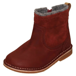 Girls Clarks Zip Up Ankle Boots Comet Frost - F Fit - Red, UK 5 Infant