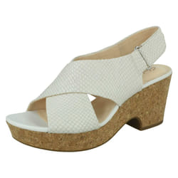 Ladies Clarks Slingback Wedge Sandals Maritsa Lara - White Snake, UK 7