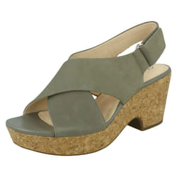 Ladies Clarks Slingback Wedge Sandals Maritsa Lara - Green, UK 8