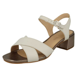 Ladies Clarks Casual Heeled Ankle Boots Sheer Flora - D Fit - White, UK 5