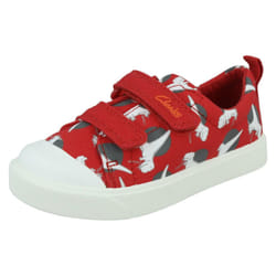 Boys Clarks Casual Shoes City Bright - F Fit - Red, UK 4.5 Infant