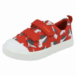 Boys Clarks Casual Shoes City Bright - G Fit - Red, UK 4 Infant