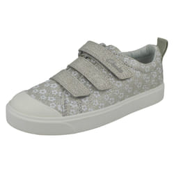 Girls Clarks Machine Washable Casual Shoes City Vibe - G Fit - Silver, UK 12.5 Child