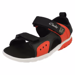 Childrens Clarks Hook And Loop Sandals Rocco Tide K - F Fit - Red, UK 10 Child