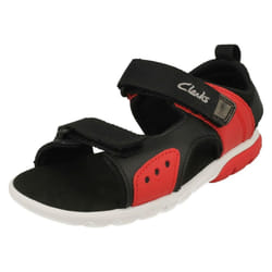 Childrens Clarks Hook And Loop Sandals Rocco Tide K - F Fit - Red, UK 12.5 Child
