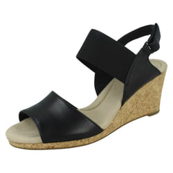Ladies Clarks Wedged Heel Sandals Lafley Rosen - D Fit - Black, UK 7