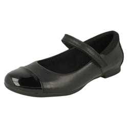 Girls Clarks Mary Jane Style School Shoes Scala Gem Y - E Fit - Black, UK 1 Child