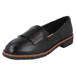 Ladies Clarks Slip On Casual Shoes Griffin Kilt - D Fit - Black, UK 3