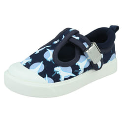 Boys Clarks Casual T-Bar Shoes City Dance - F Fit - Navy, UK 9.5 Child