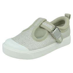 Girls Clarks Casual T-Bar Shoes City Dance - G Fit - Silver, UK 7.5 Infant