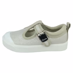 Girls Clarks Casual T-Bar Shoes City Dance - G Fit - Silver, UK 7.5 Infant