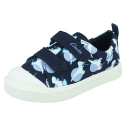Boys Clarks Casual Shoes City Bright - F Fit - Navy Interest, UK 4.5 Infant