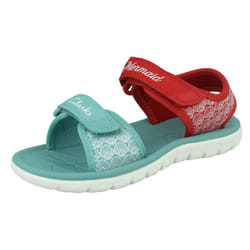 Girls Clarks Casual Summer Sandals Surfing Sea -   Fit - Red, UK 4 Infant