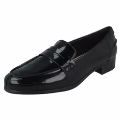 Ladies Clarks Slip On Shoes Hamble Loafer - D Fit - Black Patent, UK 4