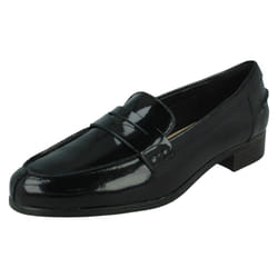 Ladies Clarks Slip On Shoes Hamble Loafer - D Fit - Black Patent, UK 4
