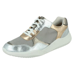 Ladies Clarks Slip On Trainers With Glitter Band Details Sift Slip - D Fit - Gold, UK 3