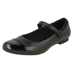 Girls Clarks Mary Jane Style School Shoes Scala Gem Y - F Fit - Black, UK 7 Child