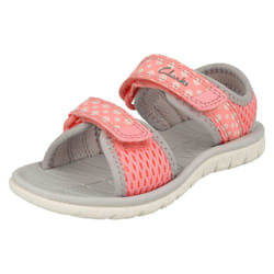 Boys Clarks Casual Strapped Sandals Surfing Wave - F Fit - Pink, UK 4 Infant