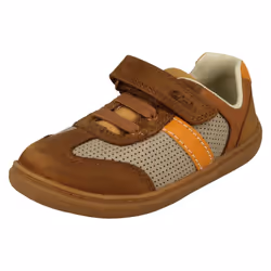 Boys Clarks Elasticated Lace Detailed Shoes Flash Step T - G Fit - Tan, UK 9 Child