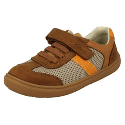 Boys Clarks Hook & Loop Shoes Flash Step K - G Fit - Tan, UK 10.5 Child
