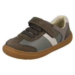 Boys Clarks Hook & Loop Shoes Flash Step K - G Fit - Grey, UK 11 Child