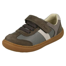 Boys Clarks Hook & Loop Shoes Flash Step K - G Fit - Grey, UK 11.5 Child
