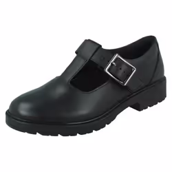 Girls Clarks T-Bar School Shoes Loxham Shine - Black, UK 3 Child